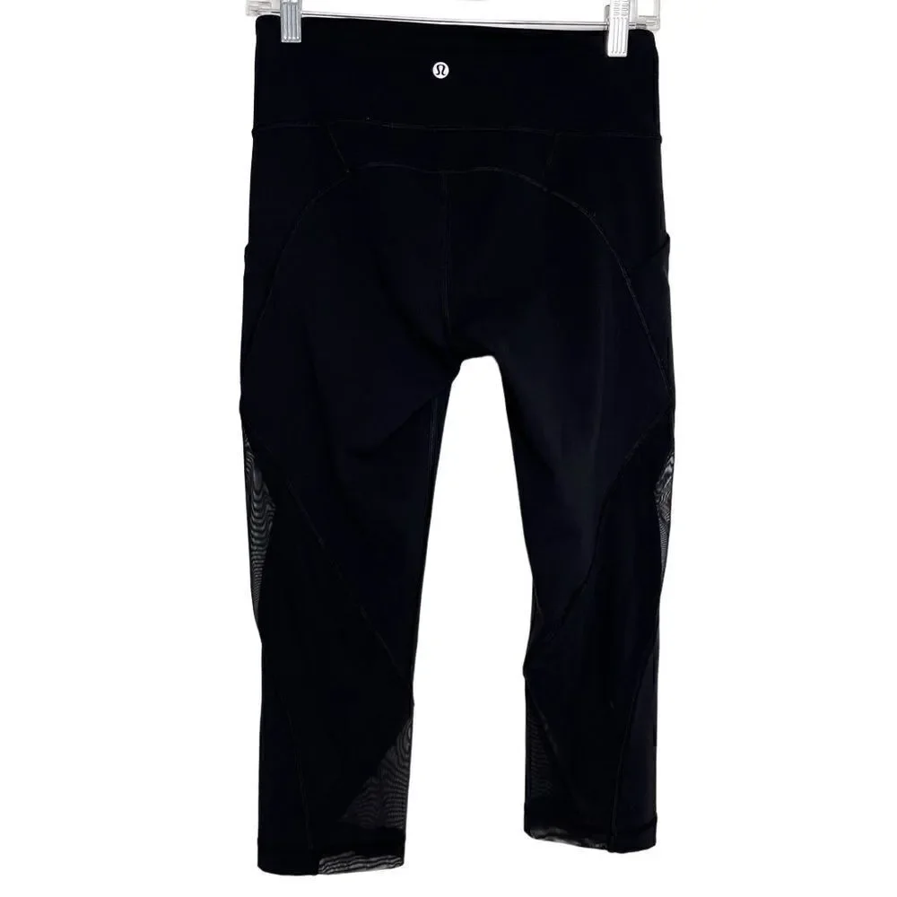 Lululemon Mesh Detailing Cropped Leggings Black Size 6